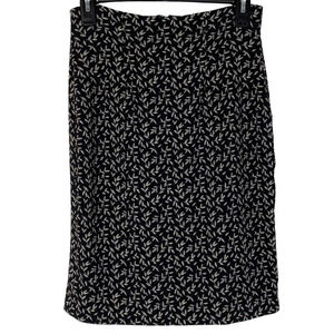 Rebecca Taylor Black Tan Leaf Print Pencil Skirt Women Size 2 XS Slim High Waist